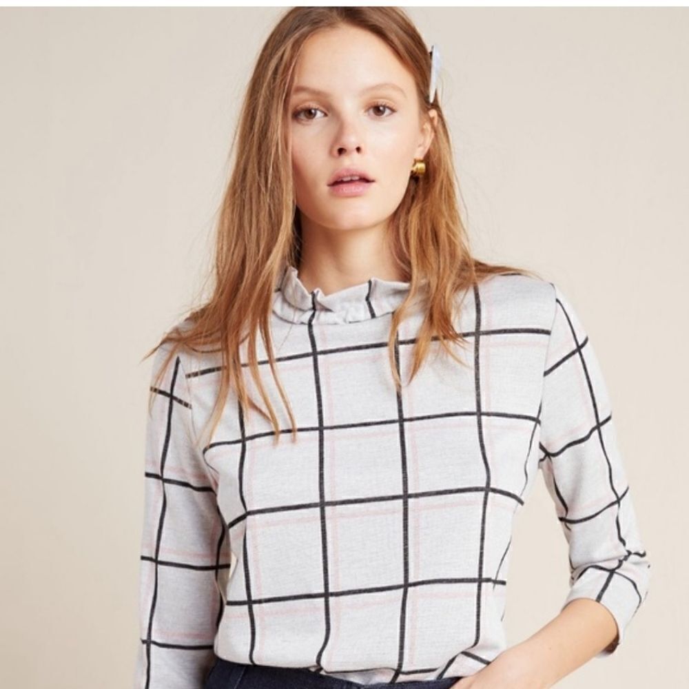 NWT Anthropologie Sunday in Brooklyn Ruffle neck cropped sleeve top sz xs